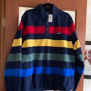 Lands End mens rugby stripe fleece pullover.